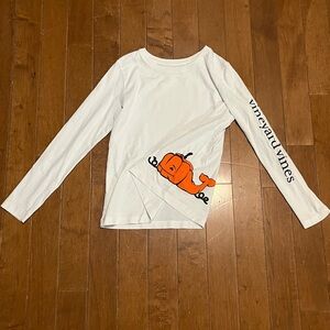 Vineyard Vines Youth M (10-12) Pumpkin Whale Long Sleeve White Tee